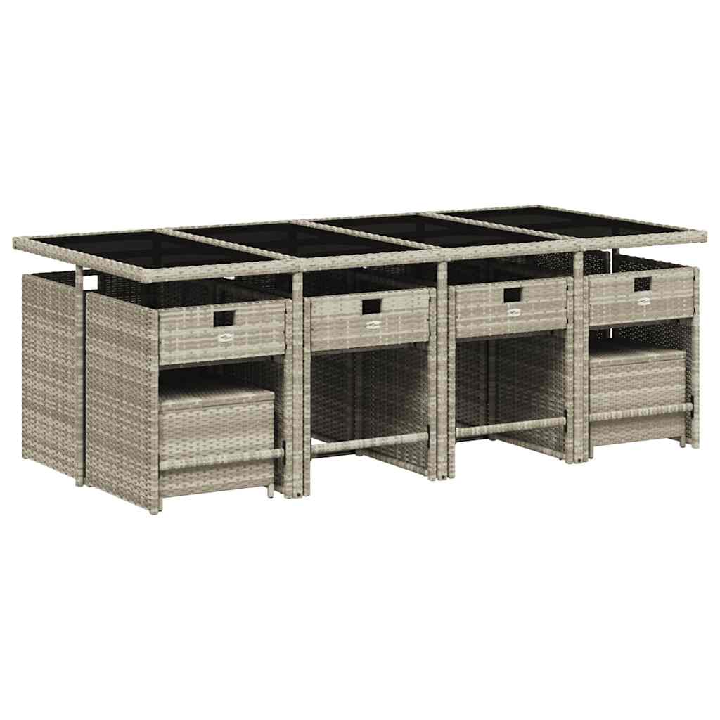 vidaXL 13 Piece Garden Dining Set with Cushions Light Grey Poly Rattan