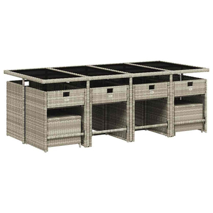 vidaXL 13 Piece Garden Dining Set with Cushions Light Grey Poly Rattan