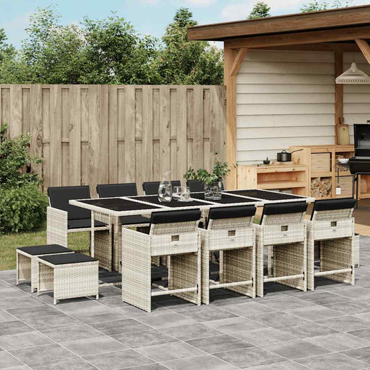 vidaXL 13 Piece Garden Dining Set with Cushions Light Grey Poly Rattan