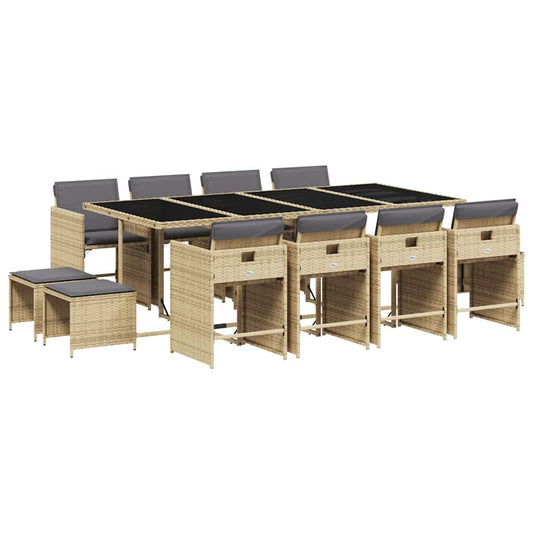 vidaXL 13 Piece Garden Dining Set with Cushions Mix Beige Poly Rattan