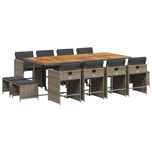 vidaXL Garden Dining Set | Grey and Brown | PE Rattan | Large | Foldable