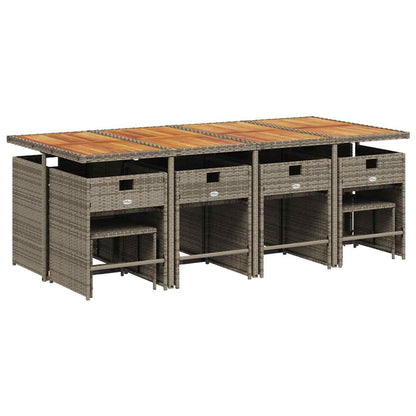 vidaXL 13 Piece Garden Dining Set with Cushions Grey Poly Rattan