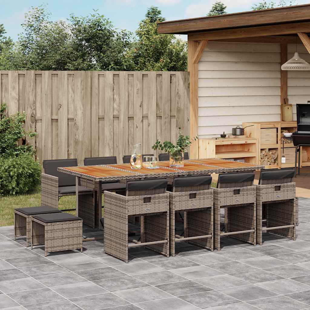 vidaXL Garden Dining Set | Grey and Brown | PE Rattan | Large | Foldable