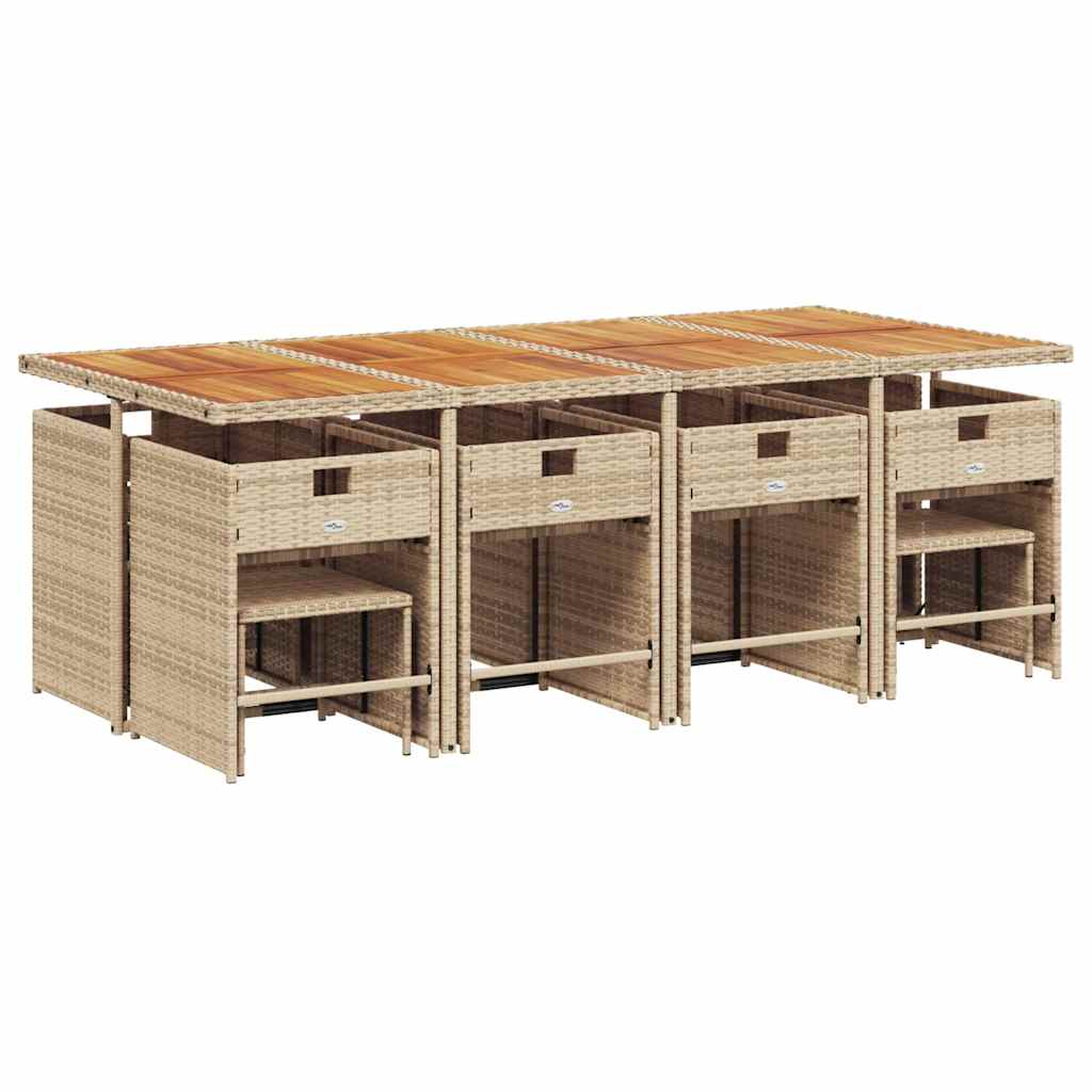 vidaXL 13 Piece Garden Dining Set with Cushions Beige Poly Rattan