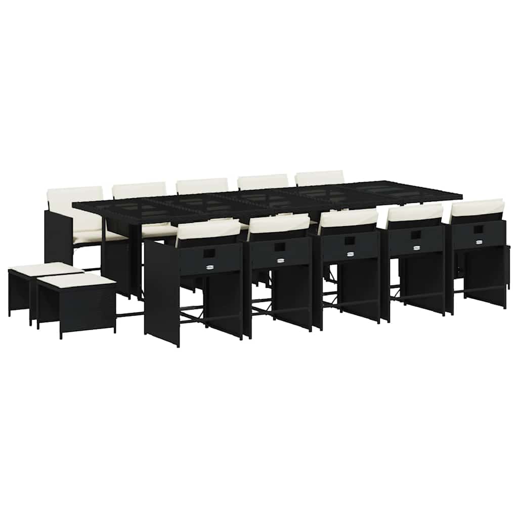vidaXL Garden Dining Set | Black | PE Rattan | Large | Foldable