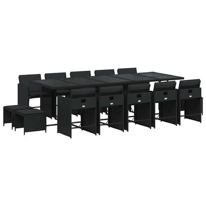 vidaXL 15 Piece Garden Dining Set with Cushions Black Poly Rattan