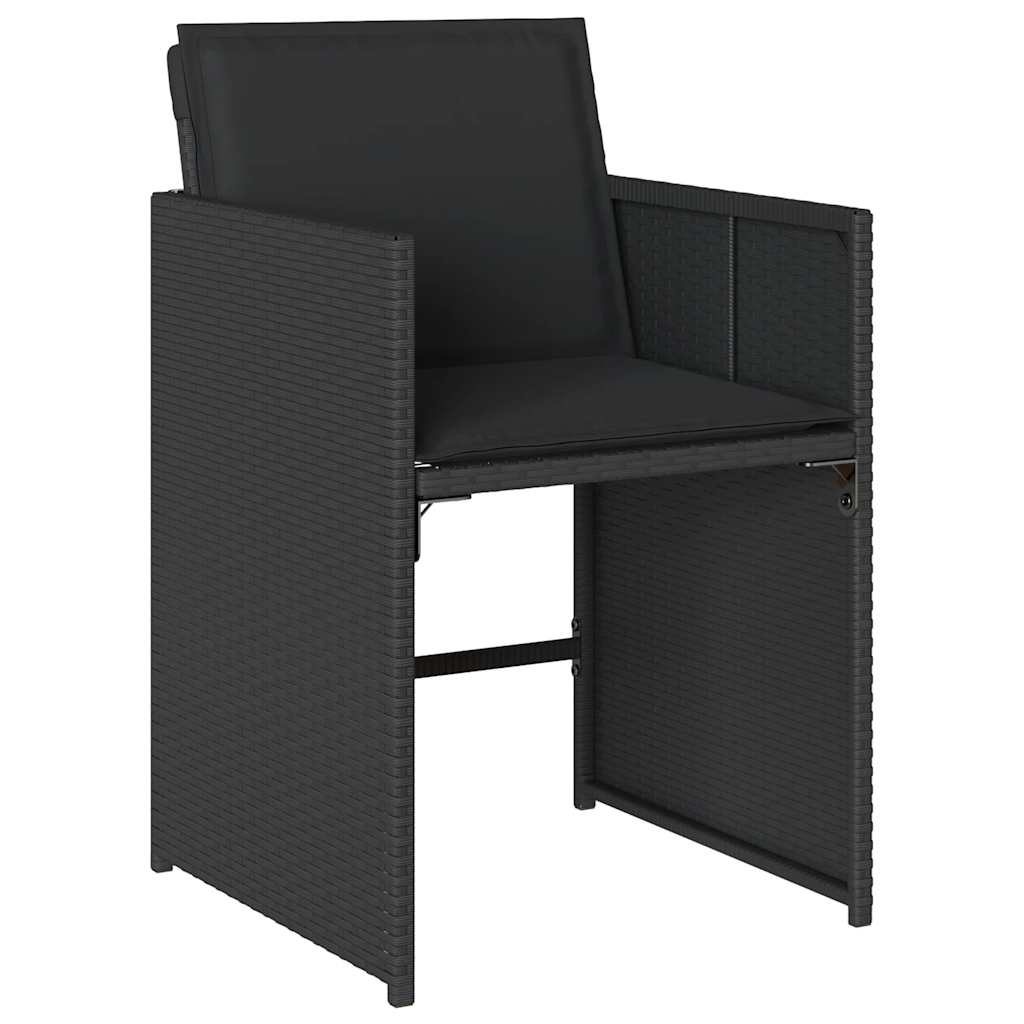 vidaXL 15 Piece Garden Dining Set with Cushions Black Poly Rattan