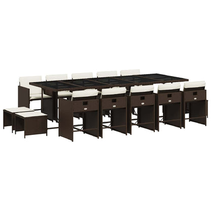 vidaXL 15 Piece Garden Dining Set with Cushions Brown Poly Rattan