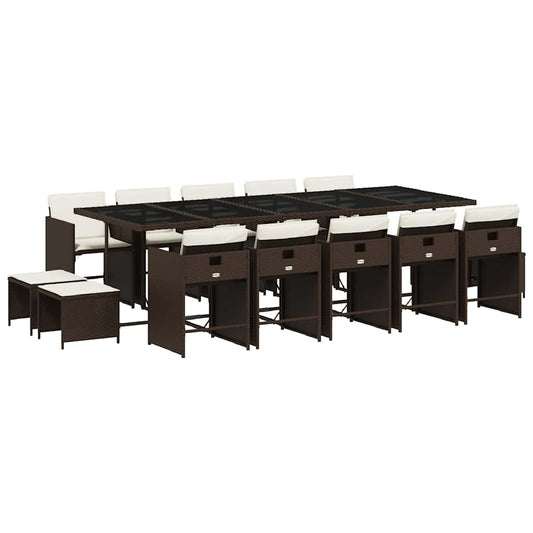 vidaXL 15 Piece Garden Dining Set with Cushions Brown Poly Rattan