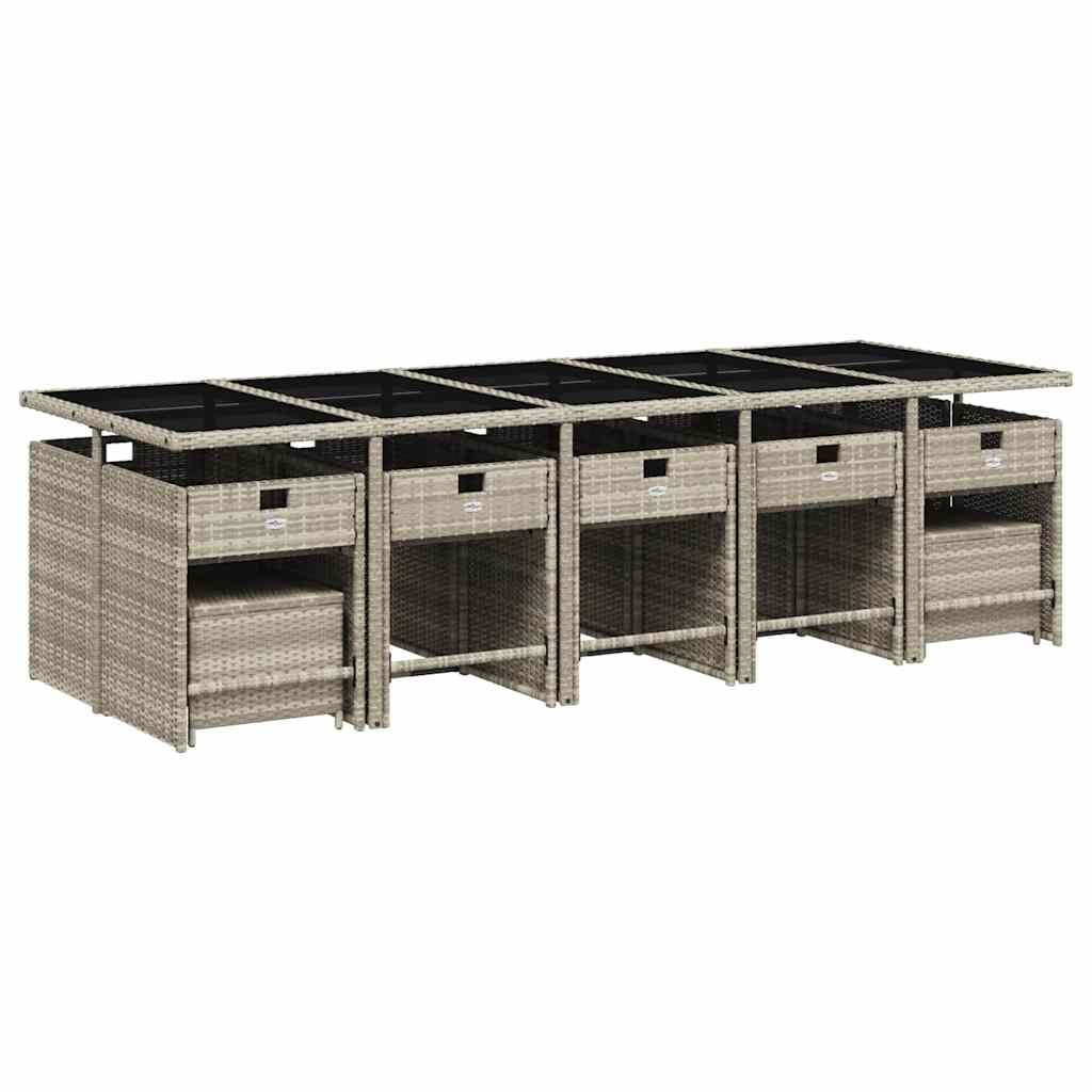 vidaXL 15 Piece Garden Dining Set with Cushions Light Grey Poly Rattan