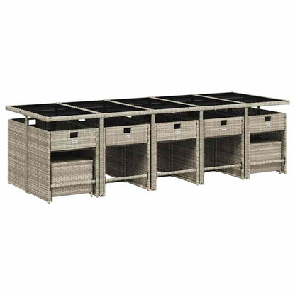 vidaXL 15 Piece Garden Dining Set with Cushions Light Grey Poly Rattan