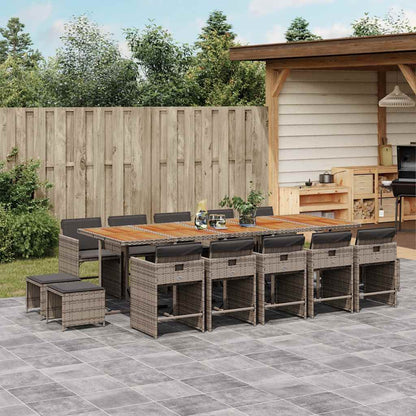 vidaXL 15 Piece Garden Dining Set with Cushions Grey Poly Rattan