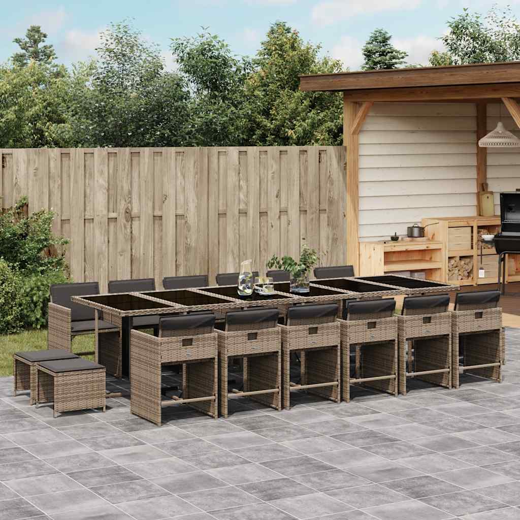 vidaXL Garden Dining Set | Grey | PE rattan | Large | Collapsible
