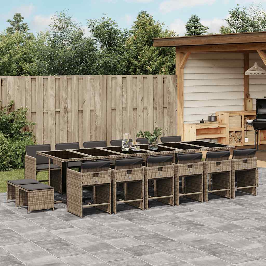 vidaXL 17 Piece Garden Dining Set with Cushions Grey Poly Rattan