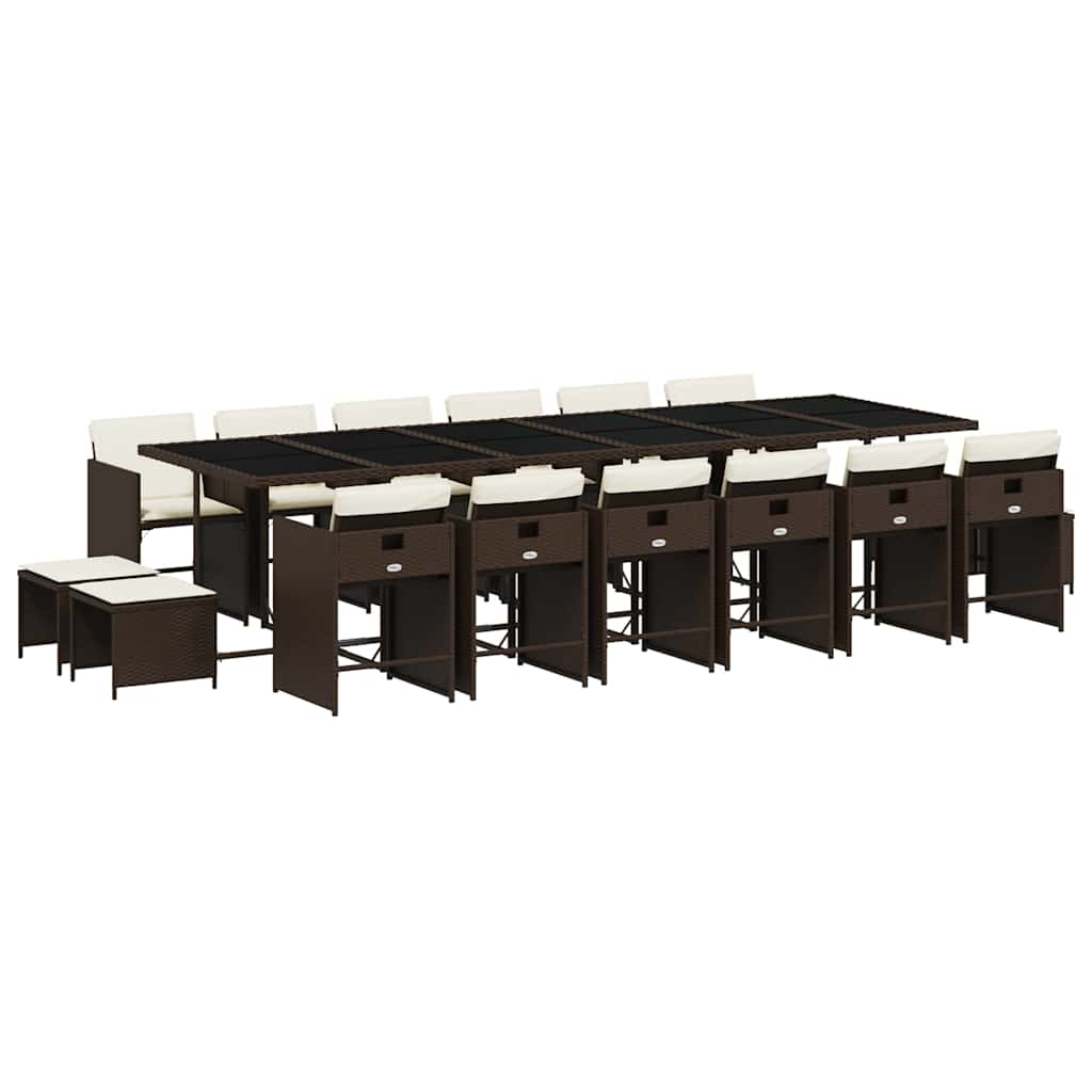vidaXL 17 Piece Garden Dining Set with Cushions Brown Poly Rattan