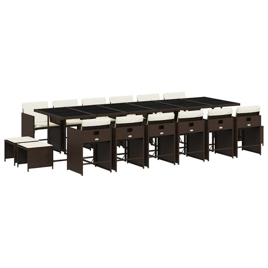 vidaXL 17 Piece Garden Dining Set with Cushions Brown Poly Rattan