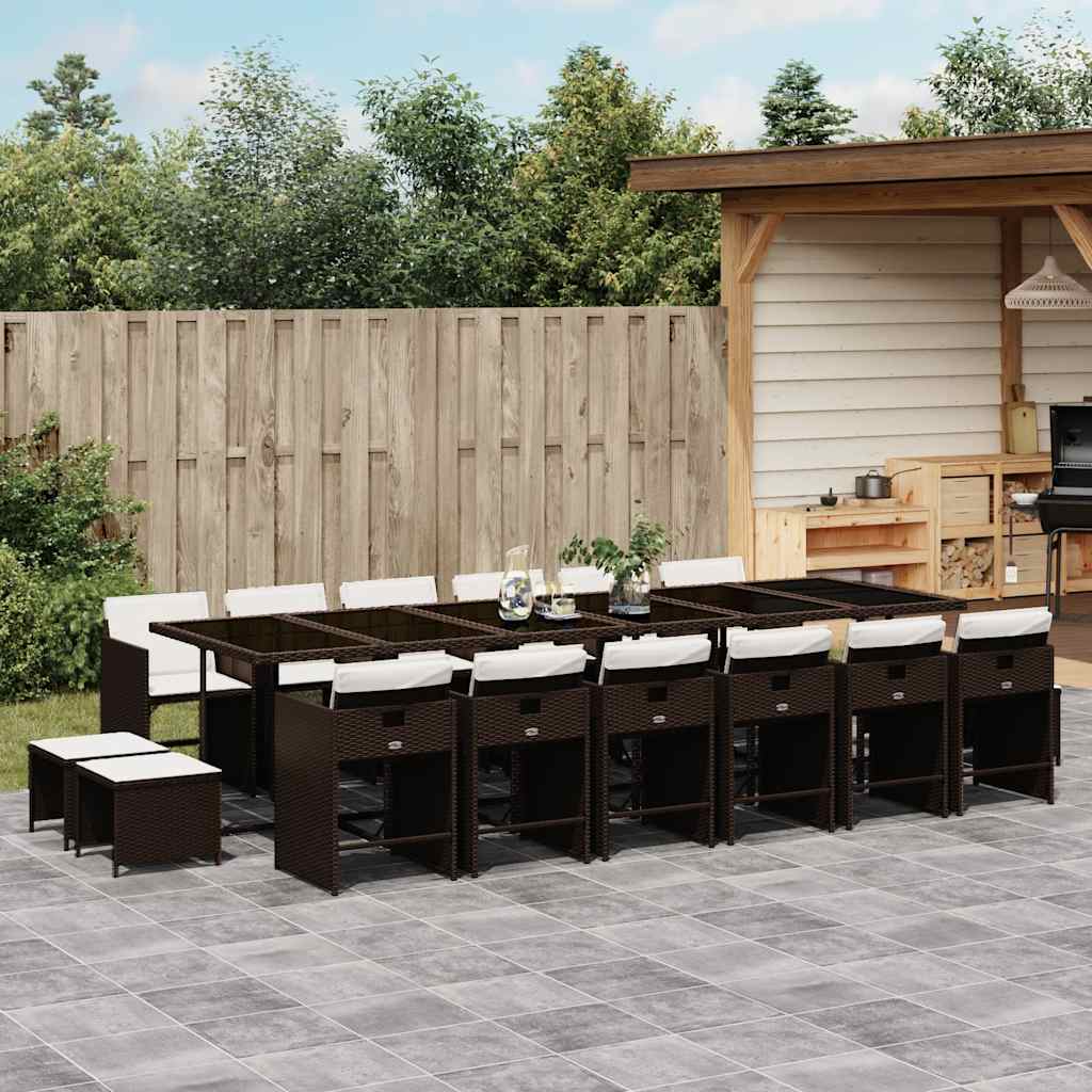 vidaXL 17 Piece Garden Dining Set with Cushions Brown Poly Rattan