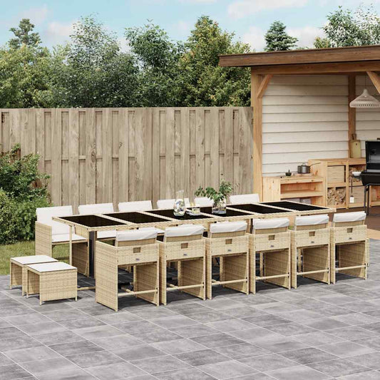 vidaXL 17 Piece Garden Dining Set with Cushions Beige Poly Rattan