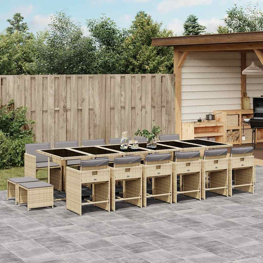 vidaXL 17 Piece Garden Dining Set with Cushions Mix Beige Poly Rattan