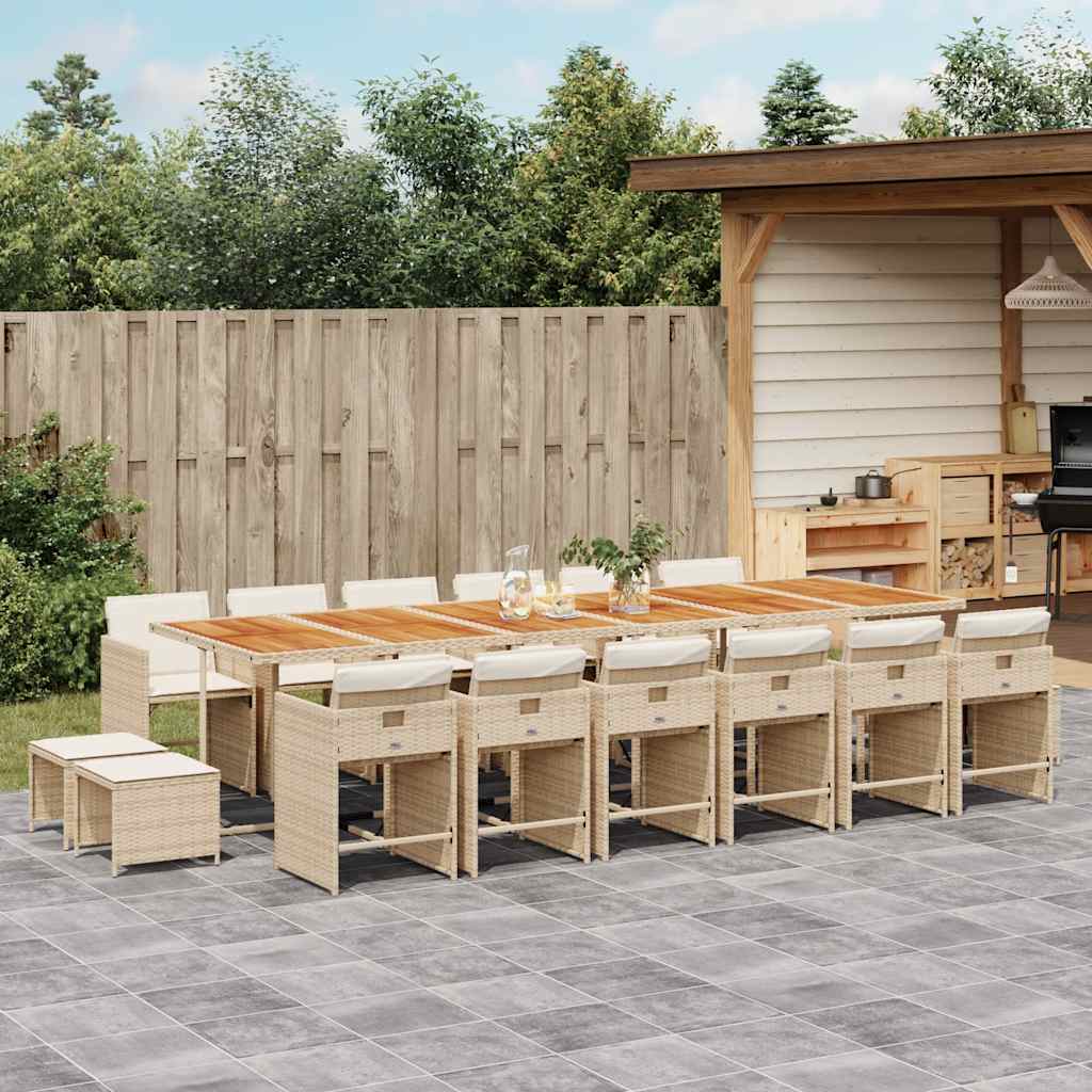 vidaXL 17 Piece Garden Dining Set with Cushions Beige Poly Rattan