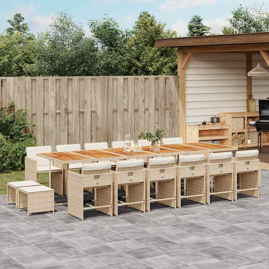vidaXL 17 Piece Garden Dining Set with Cushions Beige Poly Rattan
