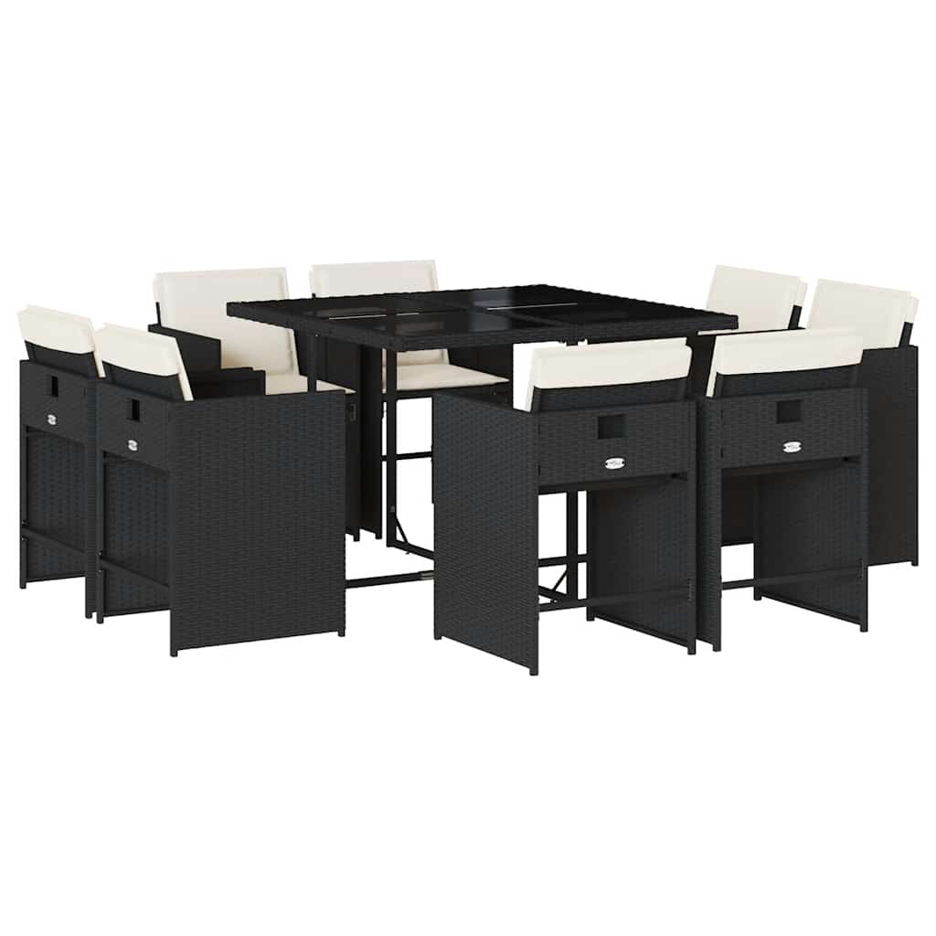 vidaXL Garden Dining Set | Black and Cream White | PE Rattan | 8-Seater