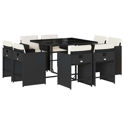 vidaXL Garden Dining Set | Black and Cream White | PE Rattan | 8-Seater