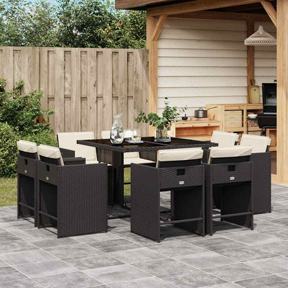 vidaXL Garden Dining Set | Black and Cream White | PE Rattan | 8-Seater