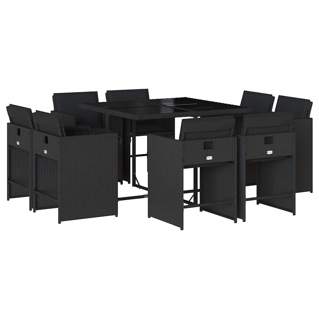 vidaXL Garden Dining Set | Black | Poly Rattan | 8-Seater | Foldable