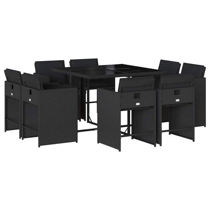 vidaXL Garden Dining Set | Black | Poly Rattan | 8-Seater | Foldable