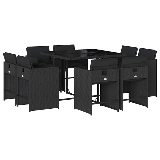 vidaXL Garden Dining Set | Black | Poly Rattan | 8-Seater | Foldable