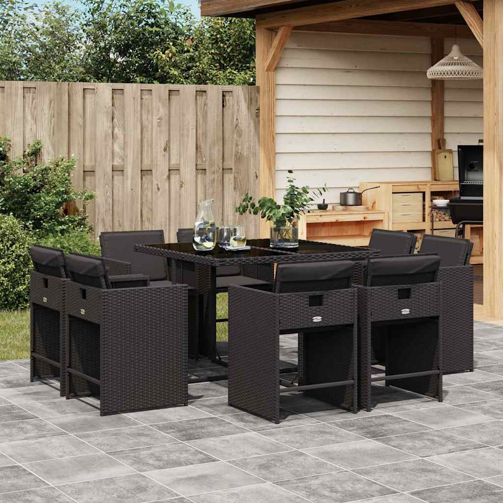 vidaXL Garden Dining Set | Black | Poly Rattan | 8-Seater | Foldable