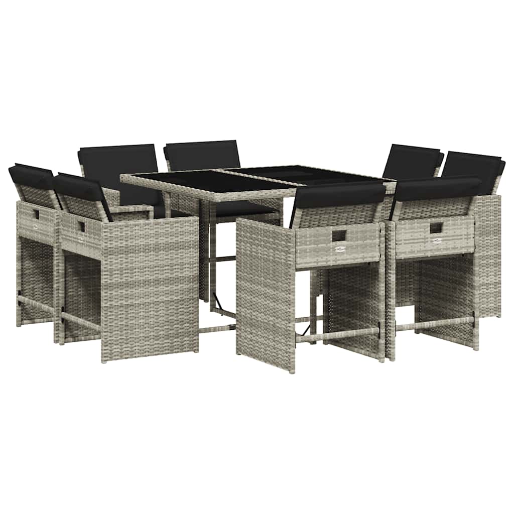 vidaXL 9 Piece Garden Dining Set with Cushions Light Grey Poly Rattan