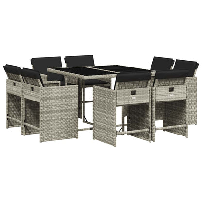 vidaXL 9 Piece Garden Dining Set with Cushions Light Grey Poly Rattan