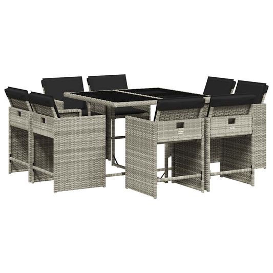 vidaXL 9 Piece Garden Dining Set with Cushions Light Grey Poly Rattan