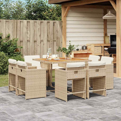 vidaXL 9 Piece Garden Dining Set with Cushions Beige Poly Rattan
