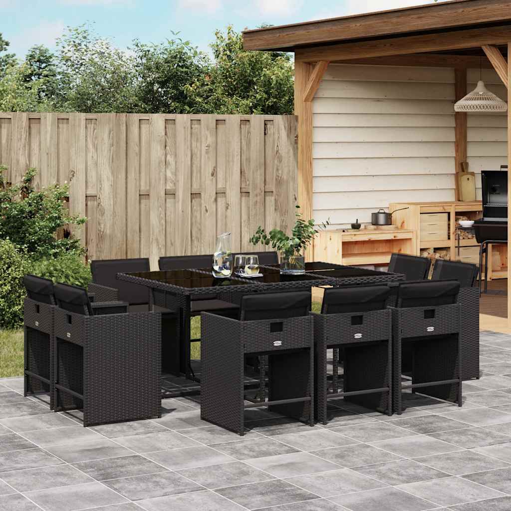 vidaXL Garden Dining Set | Black | PE Rattan | Large | Foldable