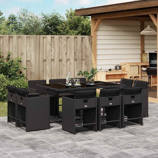 vidaXL Garden Dining Set | Black | PE Rattan | Large | Foldable