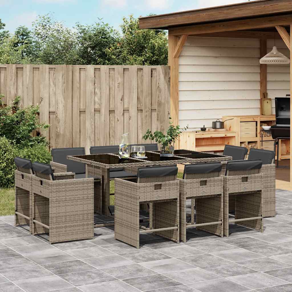 vidaXL Garden Dining Set | Grey | Poly Rattan | 10-seater | Foldable