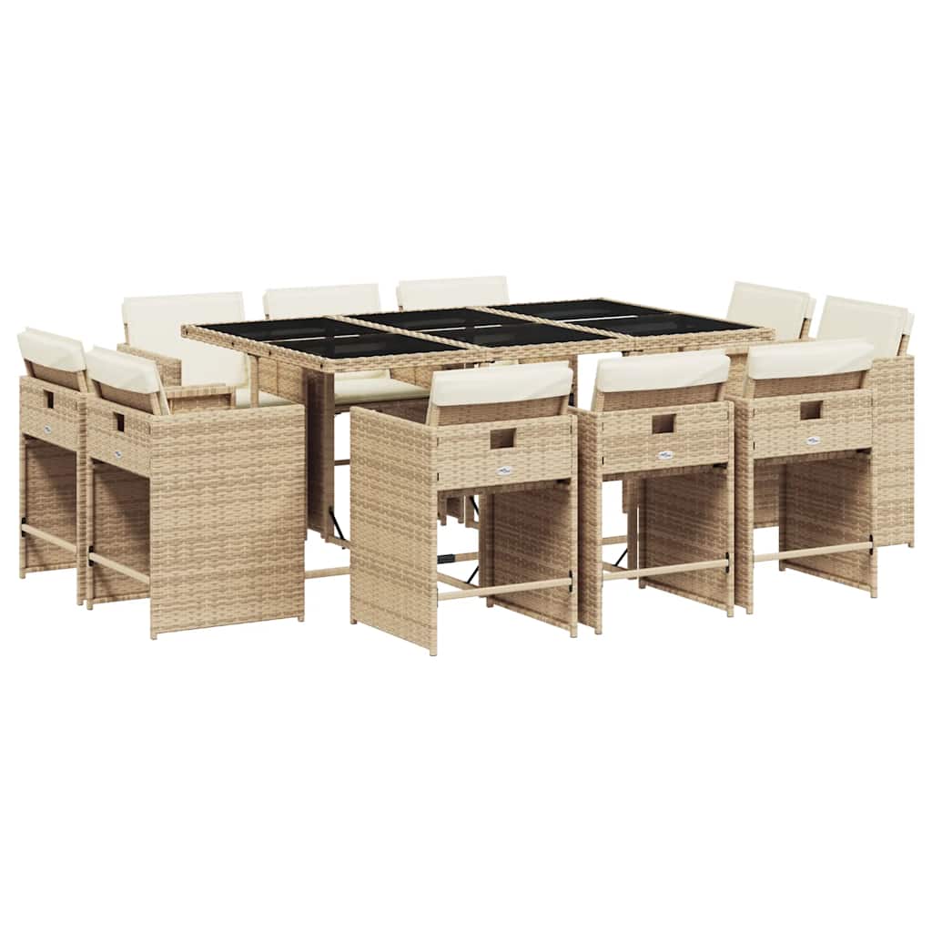 vidaXL Garden Dining Set | Beige | PE Rattan | 10-Seater | Collapsible