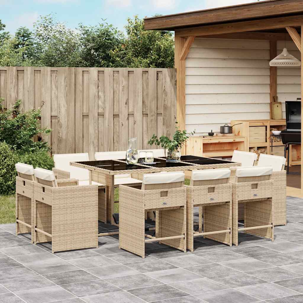 vidaXL Garden Dining Set | Beige | PE Rattan | 10-Seater | Collapsible