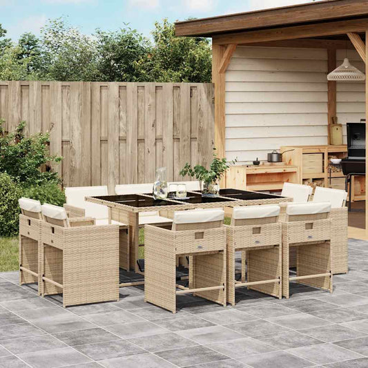 vidaXL Garden Dining Set | Beige | PE Rattan | 10-Seater | Collapsible
