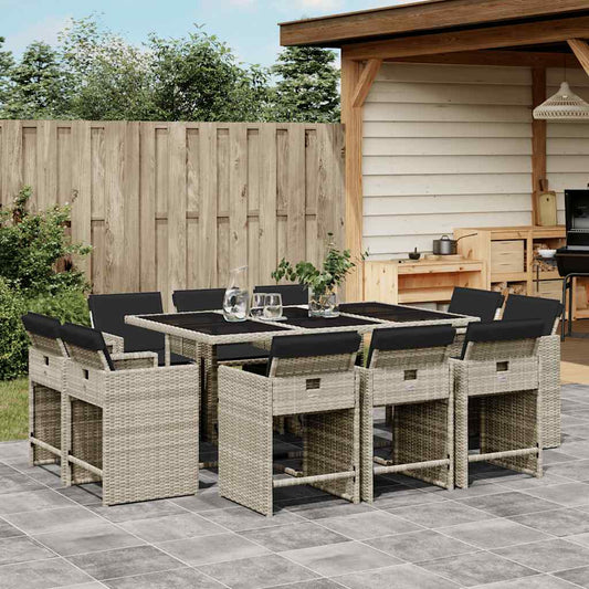 vidaXL 11 Piece Garden Dining Set with Cushions Light Grey Poly Rattan
