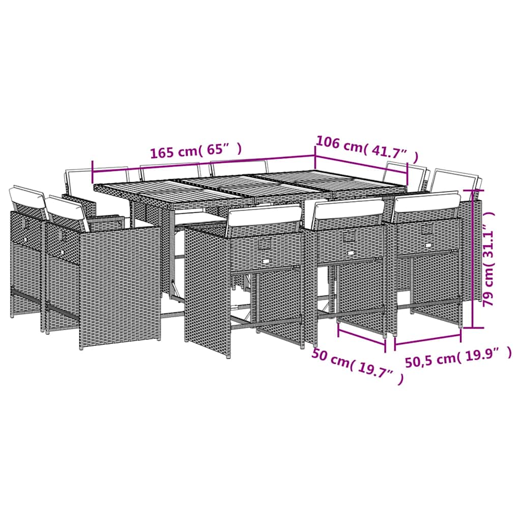 vidaXL 11 Piece Garden Dining Set with Cushions Grey Poly Rattan
