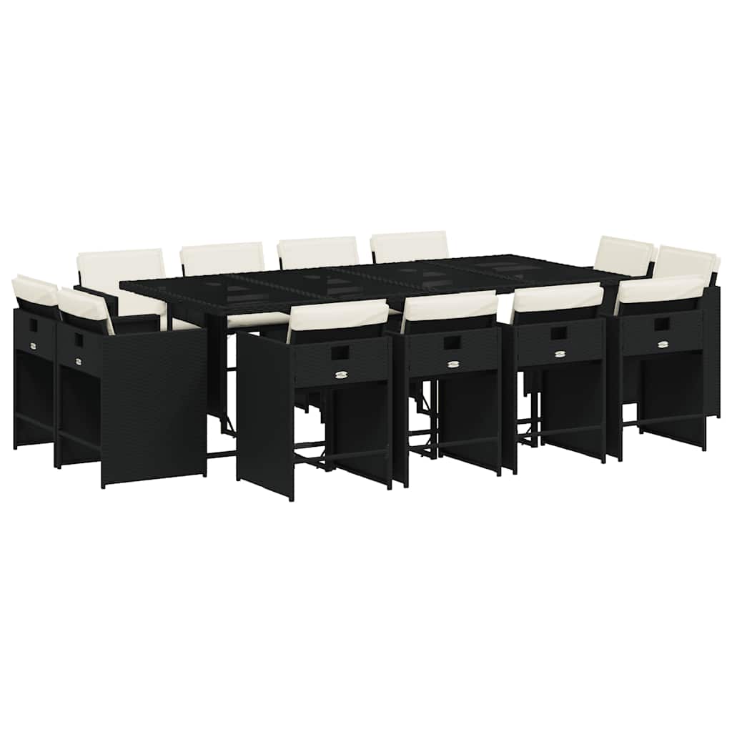 vidaXL 13 Piece Garden Dining Set with Cushions Black Poly Rattan