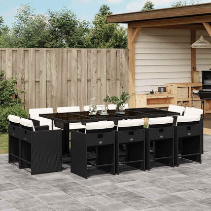 vidaXL 13 Piece Garden Dining Set with Cushions Black Poly Rattan
