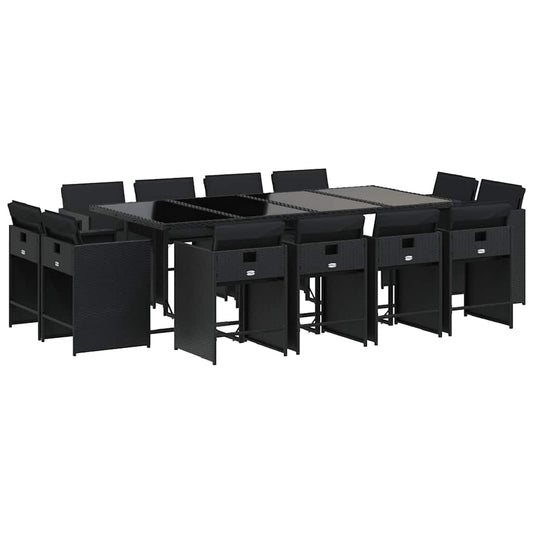 vidaXL 13 Piece Garden Dining Set with Cushions Black Poly Rattan