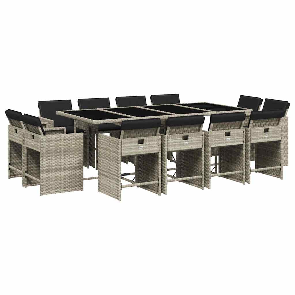 vidaXL 13 Piece Garden Dining Set with Cushions Light Grey Poly Rattan