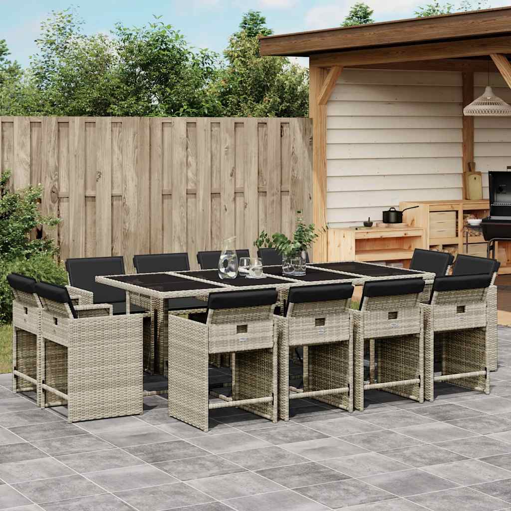 vidaXL 13 Piece Garden Dining Set with Cushions Light Grey Poly Rattan