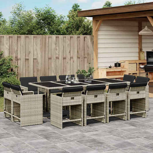 vidaXL 13 Piece Garden Dining Set with Cushions Light Grey Poly Rattan